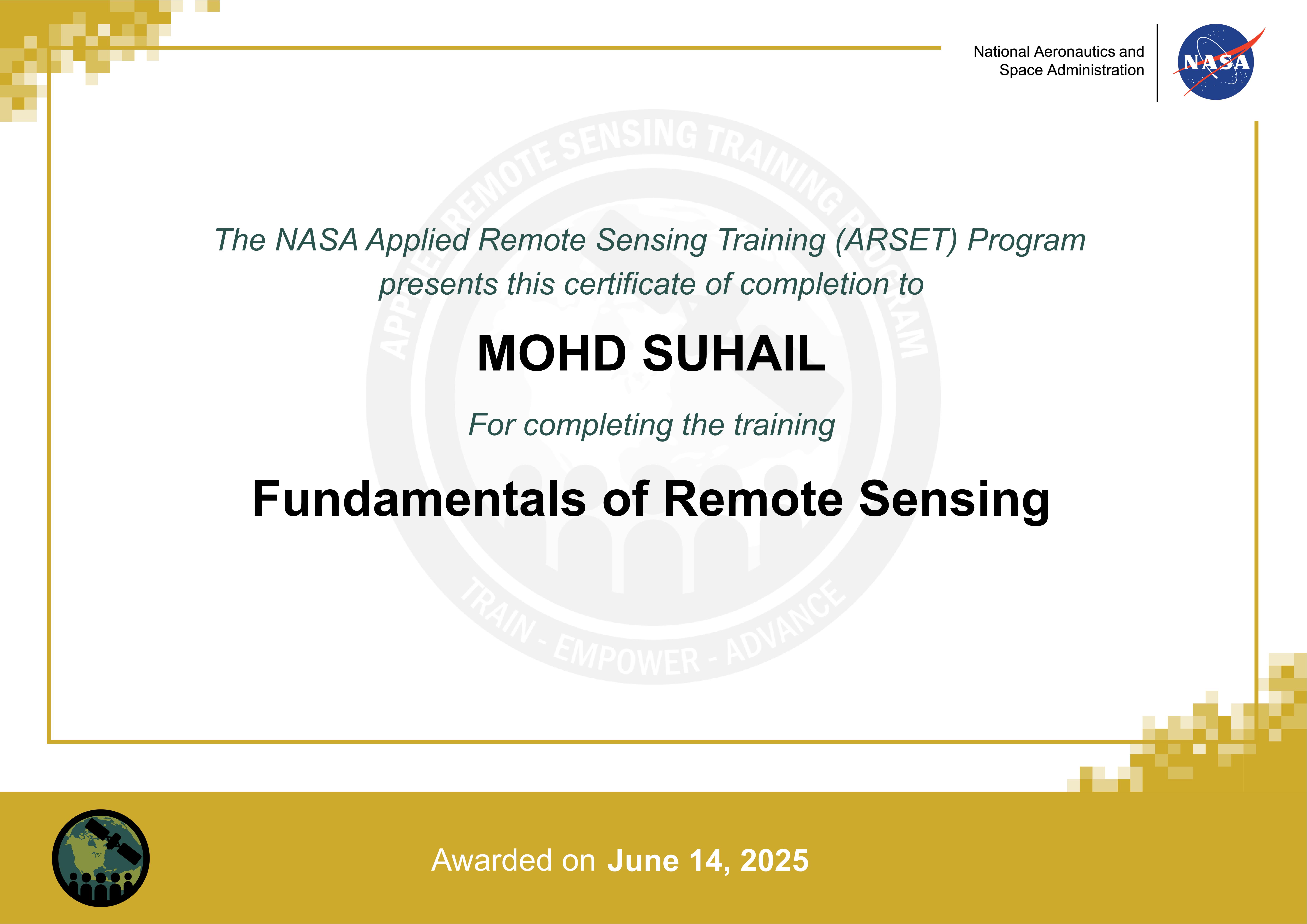 NASA ARSET Certificate