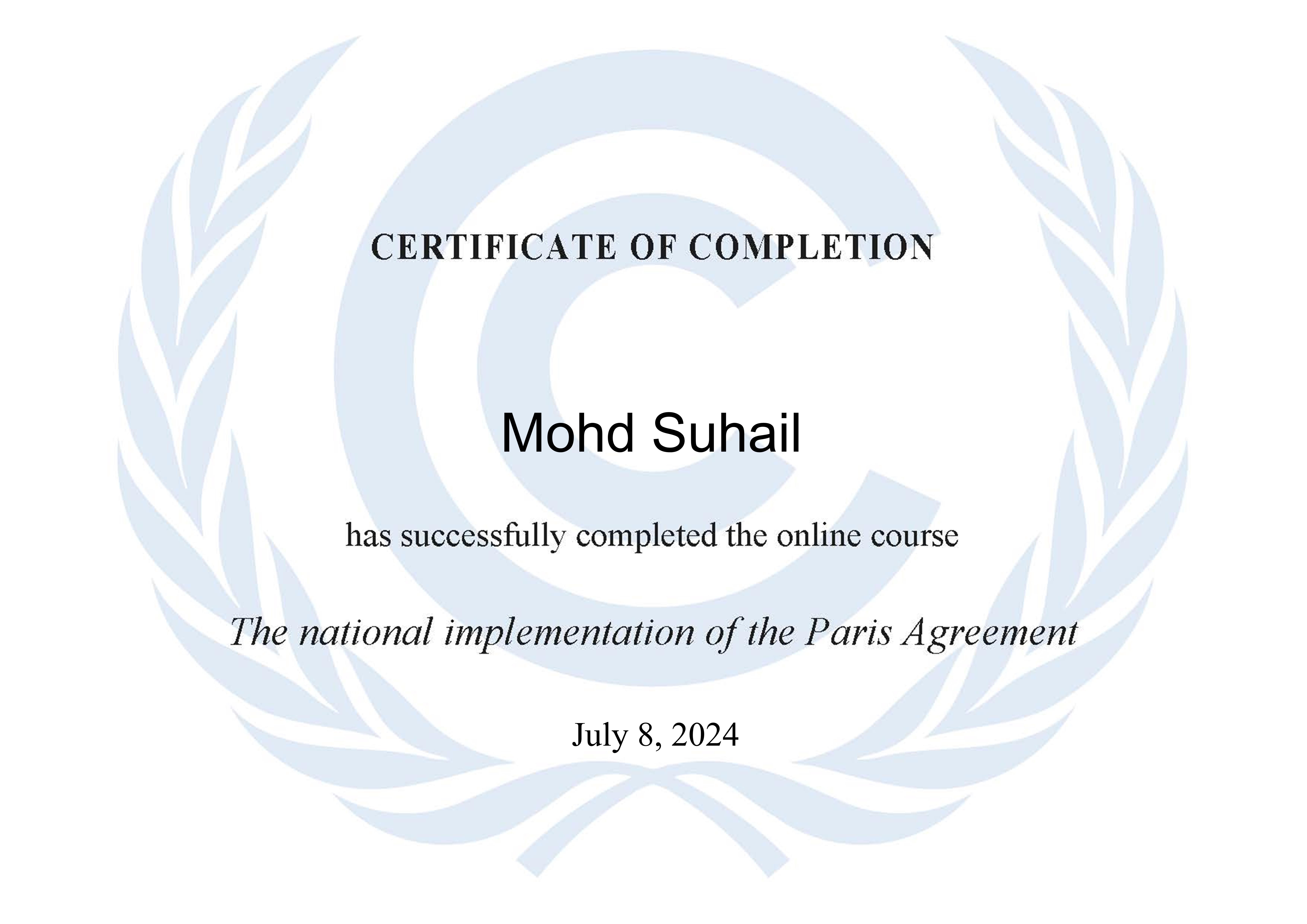 Paris Agreement Certificate